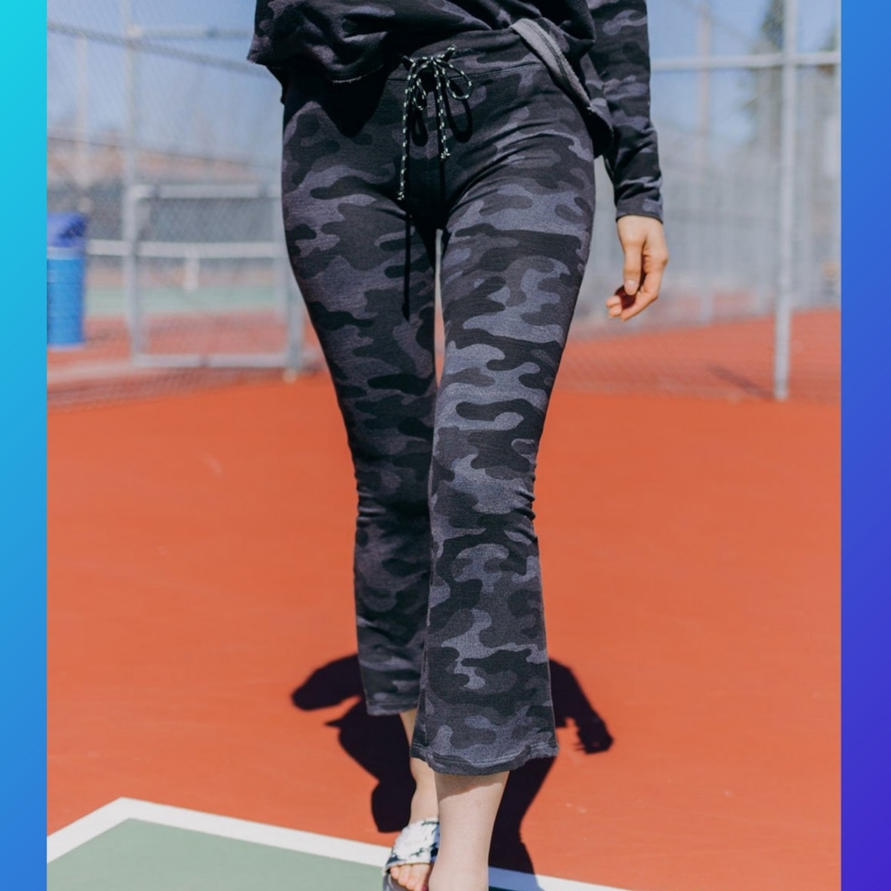 Sundry Charcoal camo kick Flare pants